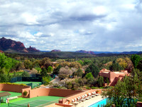 Rooftop view overlooking pool and Sedona